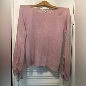 White + Warren Lilac Cashmere Sweater with Tie Sleeve Details